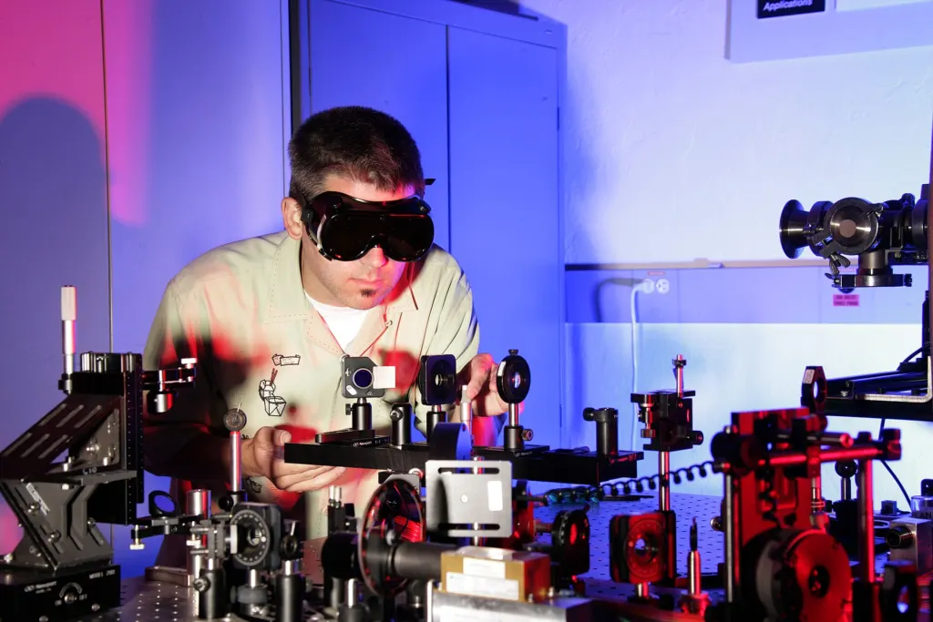 Laser optics in a research laboratory