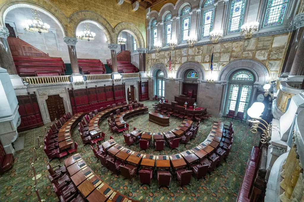 The New York State Senate chamber at the Capitol in Albany