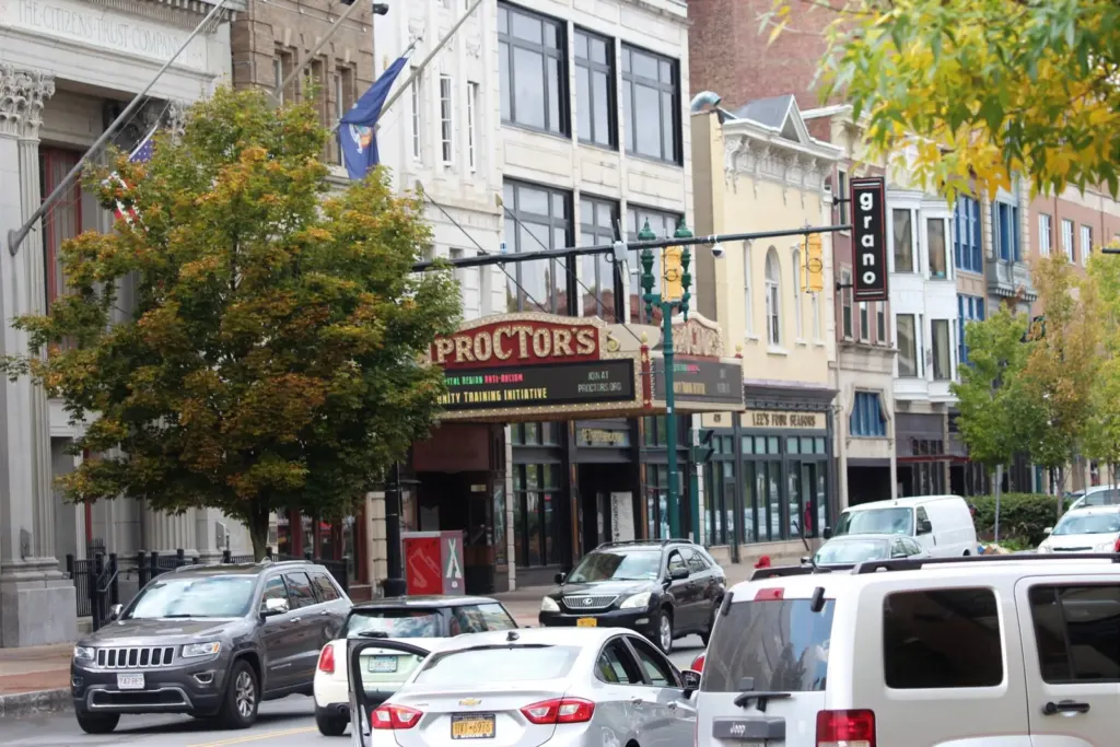 The Proctors marquee on State Street in downtown Schenectady, New York