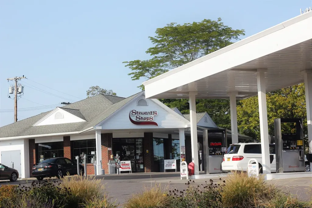 A Stewart's Shops convenience store and gas canopy on Broadway in Menands, New York