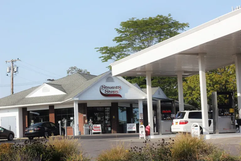 A Stewart's Shops convenience store and gas canopy on Broadway in Menands, New York